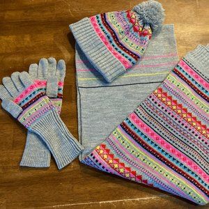 Ladies Gap Sweater Hat/Gloves/Scarf Set - Bright Colors EUC!